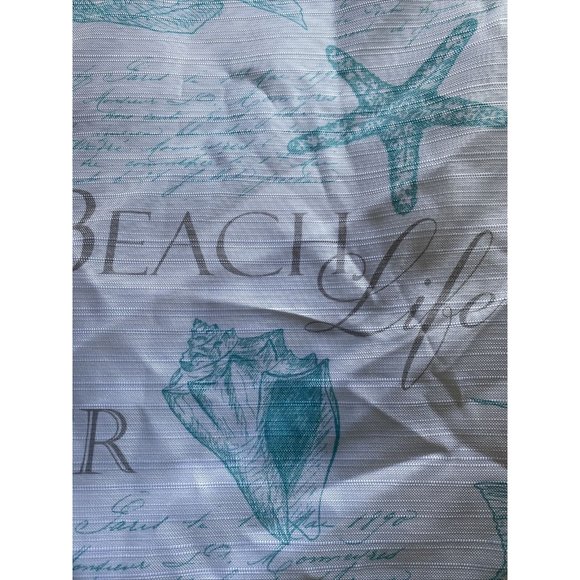 Shower Curtain & Hooks Beach Life Seaside Starfish Sea Shells Fabric Teal White - Picture 4 of 7
